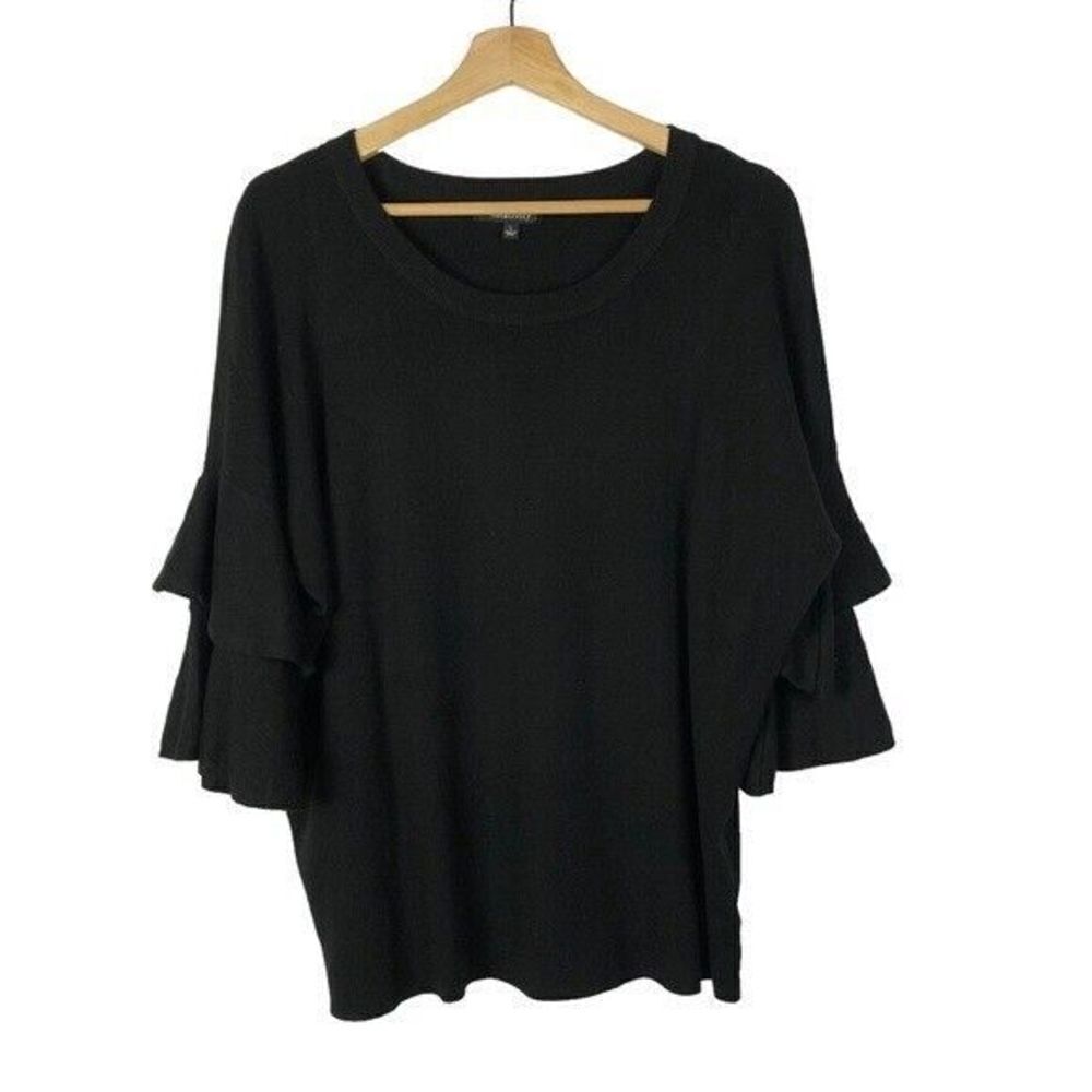 Boutique Relativity Black Knit Tiered Ruffle Short Sleeve Top L